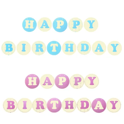 Happy Birthday Round Paper Banner Bunting Garland Macaron Pink Blue Polka Dot Decoration For Kids Birthday Party Room Decor
