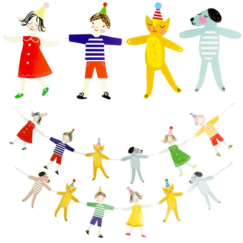 Personajes Animados Mano Con Mano Guirnalda Banner Cartón Decoración Para Cumpleaños Día Del Niño Escuela