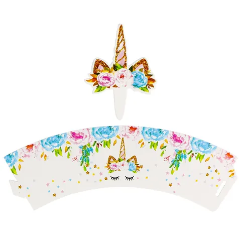 Unicorn Theme Birthday Party Decoration Set With Happy Birthday Banner Cake Toppers Popcorn Boxes Party Hats Floral Gold Foil Supplies