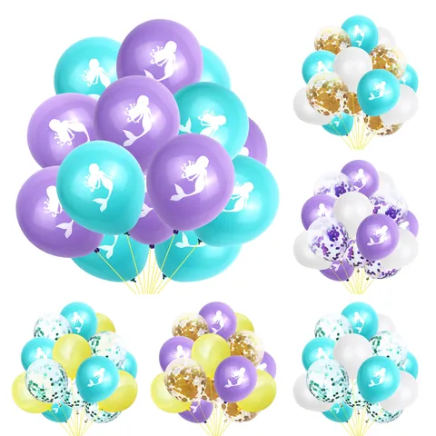 Mermaid Theme Party Decoration Set Latex Confetti Balloons Happy Birthday Banner For Girls Kids Birthday Party Supplies