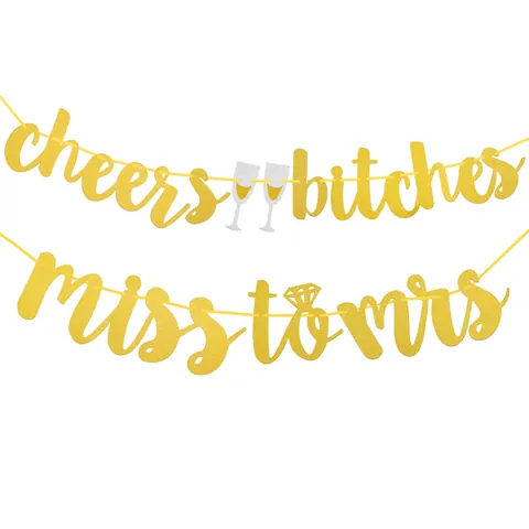 Gold Glitter Cheers Bitches Miss To Mrs Banner Bachelorette Party Decoration Wedding Shower Bridal Garland Lettering Sign