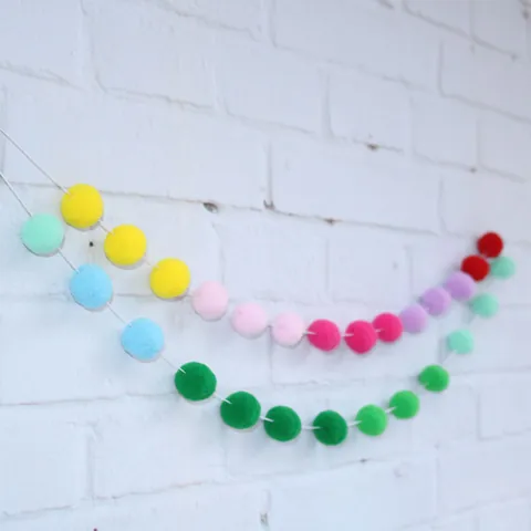 Colorful Pompom Garland Soft High Elastic Fiber Hanging Decoration For Kids Birthday Party Home Nursery DIY Craft Ornament