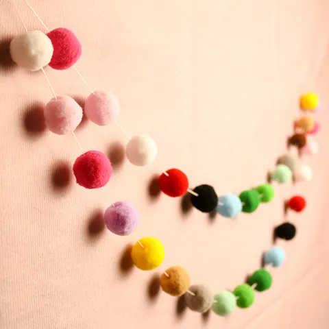 Colorful Pompom Garland Soft High Elastic Fiber Hanging Decoration For Kids Birthday Party Home Nursery DIY Craft Ornament