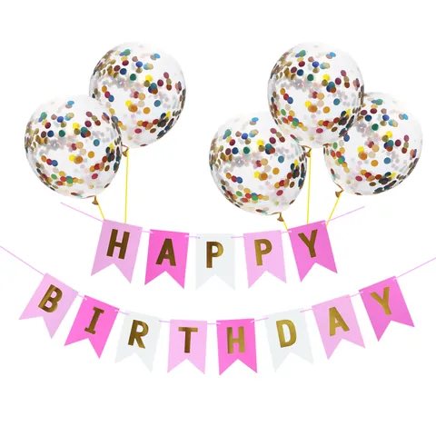 Happy Birthday Party Dekoration Banner Und Konfetti Luftballons Bronzieren Fischschwanz Ziehflagge Festlicher Ballon Dekor
