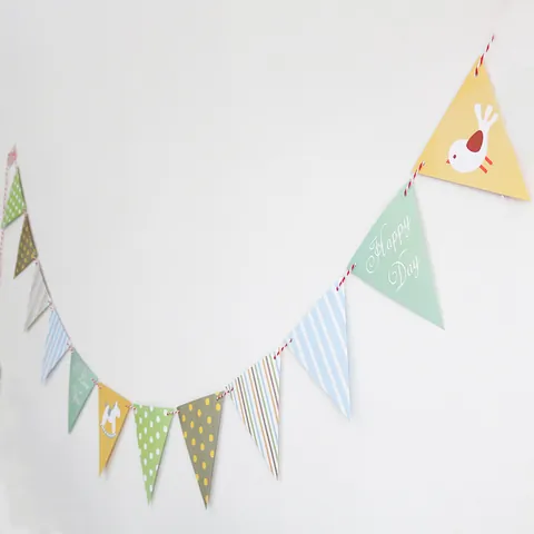 Colorful Paper Triangle Bunting Banner With Polka Dots Stripes Grid Patterns For Birthday Wedding Party Backdrop Wall Hanging Decorations