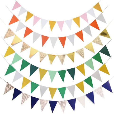Nordic Chevron Gold Foil Triangle Bunting Banner Paper Garland For Birthday Wedding Party Anniversary Hanging Decoration