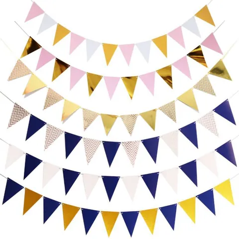 Nordic Chevron Gold Foil Triangle Bunting Banner Paper Garland For Birthday Wedding Party Anniversary Hanging Decoration