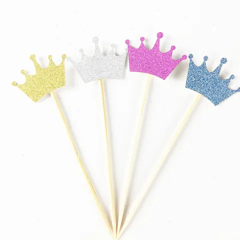 Glitter Crown Cake Topper Paper Cupcake Decorative Picks For Birthday Wedding Party Royal Theme Dessert Decorations