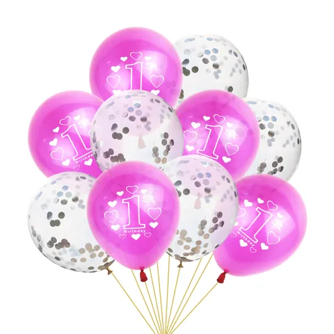 First Birthday Party Balloons Latex Printed Heart Pattern Round Confetti Balloons For Baby Boy Girl Celebration Decor