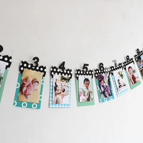 Baby Milestone Photo Banner Monthly Birthday Garland First Birthday Decorations Printed Cardboard Photo Wall For Boy Girl Party Decor