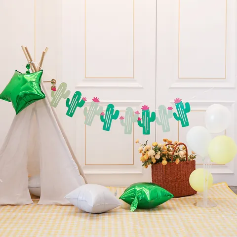 Guirlande Bannière Cactus en Papier à Paillettes Tropicales Avec Fleurs Roses Décorations de Fête d'Été Pour Mariage Maison