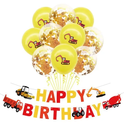 Construction Vehicle Birthday Party Decoration Theme Happy Birthday Banner Excavator Tractor Balloons Tassel For Kids Party
