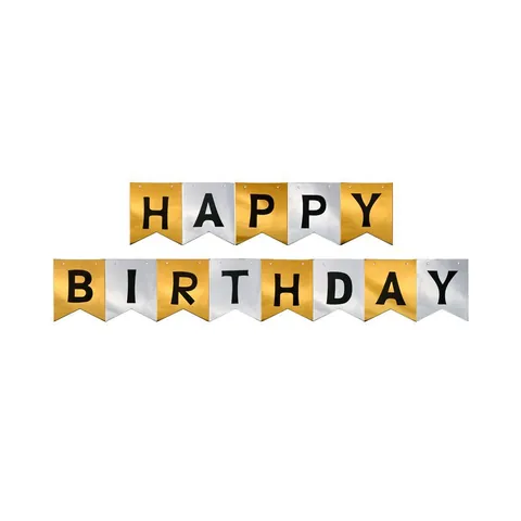 Spiegelpapier Gold Silber Happy Birthday Banner Hängende Girlande Für Geburtstagsfeier Feier Haus Dekoration