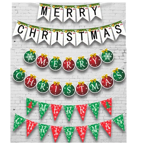 Merry Christmas Banner Bunting Garland Round Triangle Swallowtail Flag For Holiday Xmas Party Home Decoration Accessory