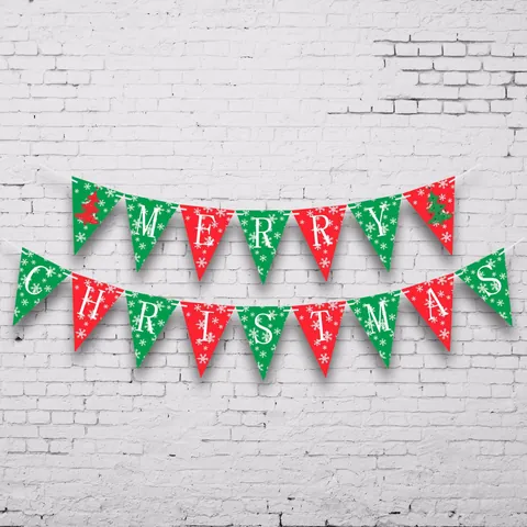 Merry Christmas Banner Bunting Garland Round Triangle Swallowtail Flag For Holiday Xmas Party Home Decoration Accessory