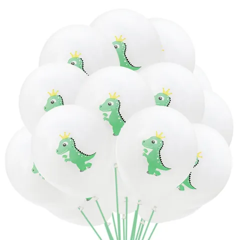 Cartoon Dinosaur Printed Latex Balloons For Kids Birthday Party Decoration White Balloons With Green Dinosaur Pattern Crown Design Party Supplies