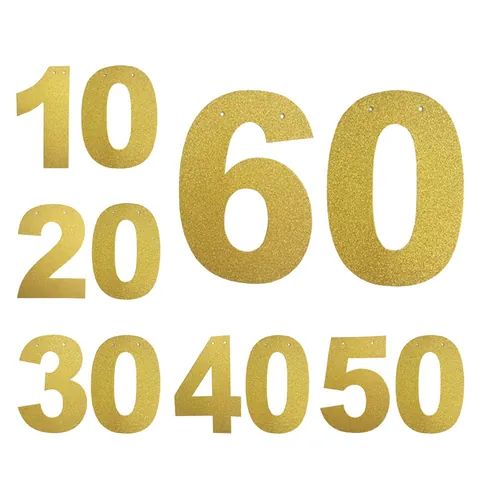 Gold Glitter Number Letter Banner Garland For Birthday Wedding Party Backdrop Hanging Decoration DIY Supplies