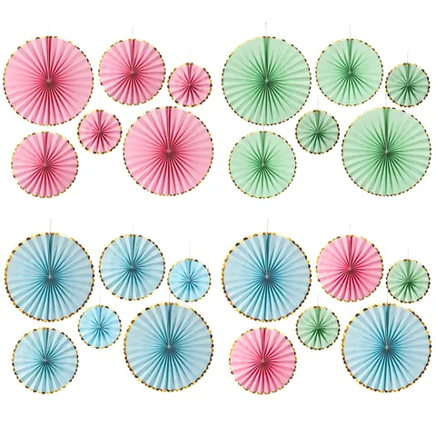 Macaron Paper Fan Flower Decoration Set With Gold Foil Edges For Wedding Birthday Party Background Wall Hanging Decor