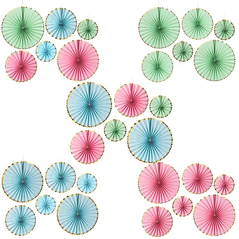 Macaron Paper Fan Flower Decoration Set With Gold Foil Edges For Wedding Birthday Party Background Wall Hanging Decor
