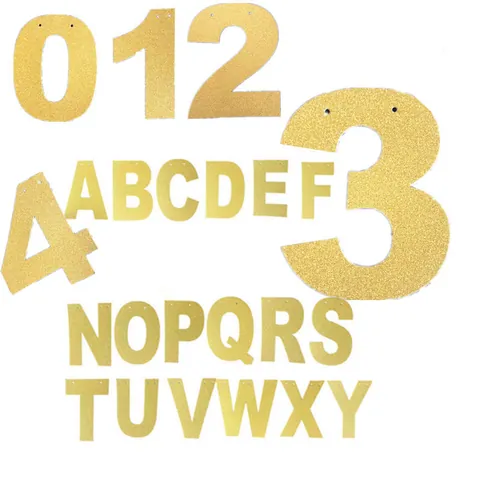 Glitter Gold Alphabet Letters Numbers Hanging Banner DIY Party Decor For Wedding Birthday Anniversary Celebration DIY Decoration