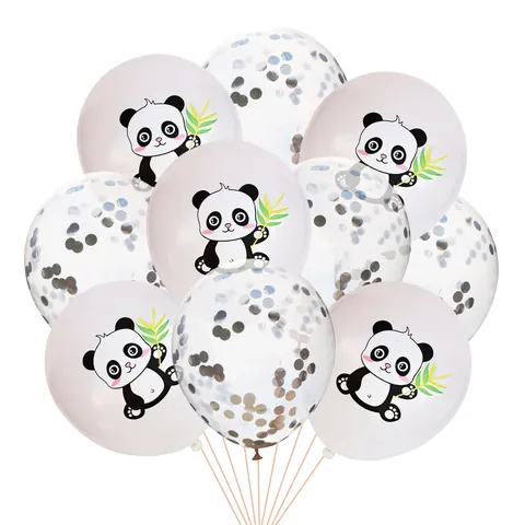Latex Balloons Featuring Cartoon Panda Bamboo Print And Shiny Confetti Balloons For Kids Birthday Party Atmosphere Decoration Supplies