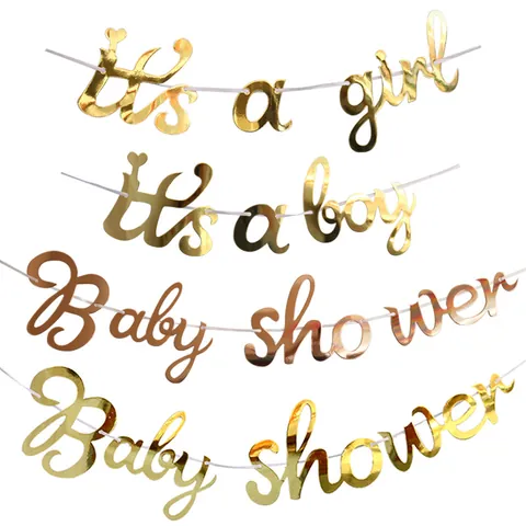 Striscione Baby Shower Gender Reveal Carta Specchio Oro Oro Rosa It Is A Girl Boy Bandiera di Carta Decorazione Festa di Compleanno