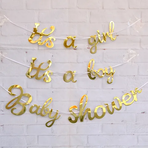 Striscione Baby Shower Gender Reveal Carta Specchio Oro Oro Rosa It Is A Girl Boy Bandiera di Carta Decorazione Festa di Compleanno