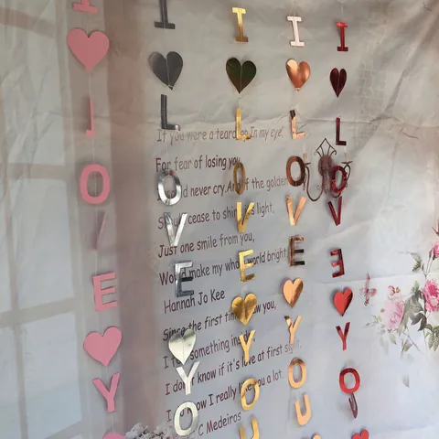 I Love You Heart Mirror Paper Garland Vertical Hanging Banner For Valentine's Day Wedding Anniversary Party Decor