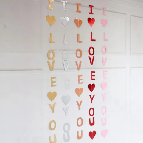 I Love You Heart Mirror Paper Garland Vertical Hanging Banner For Valentine's Day Wedding Anniversary Party Decor