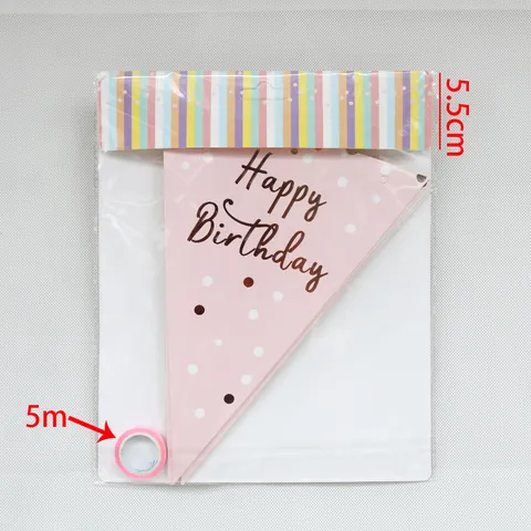 Happy Birthday Triangle Bunting Banner Polka Dot Rose Gold Glitter Cardboard Hanging Garland For Party Celebration Decorations