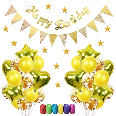 Rose Gold Happy Birthday Banner Just Married Balloons Sequin Latex Foil Heart Star Triangle Flag Star Decoration Ribbons