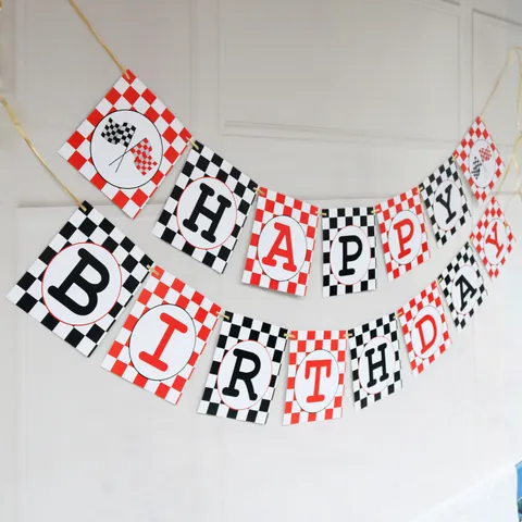 Raceauto Thema Feest Vlaggenlijn Schakelborden Vlag Hangende Decoratie Voor Verjaardag Feest Sportevenement Benodigdheden