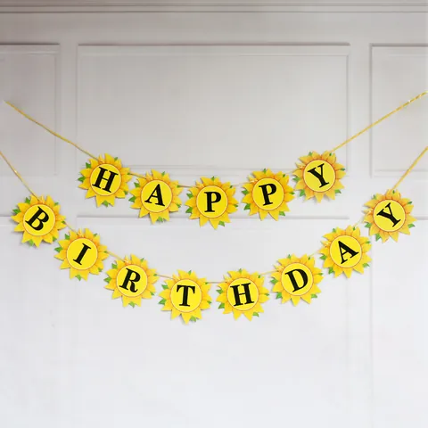 Πανό Happy Birthday με Ηλιοτρόπια Διακοσμητική Γιρλάντα από Χαρτόνι για Πάρτι Γενεθλίων Διακόσμηση Τούρτας