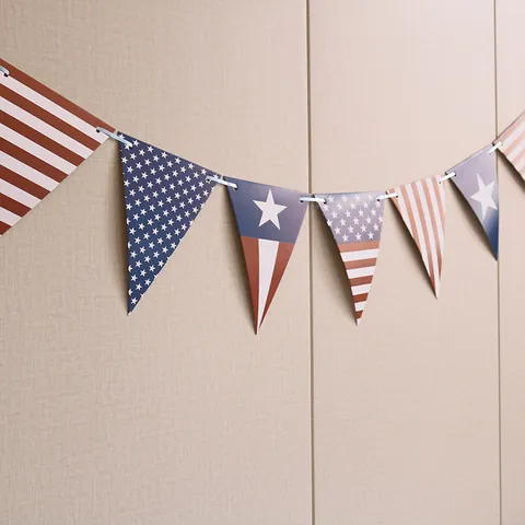 US Independence Day Decoration Bunting Banner Red White Blue Triangle Flag Patriotic Stars Stripes Hanging Garland Party Home Decor