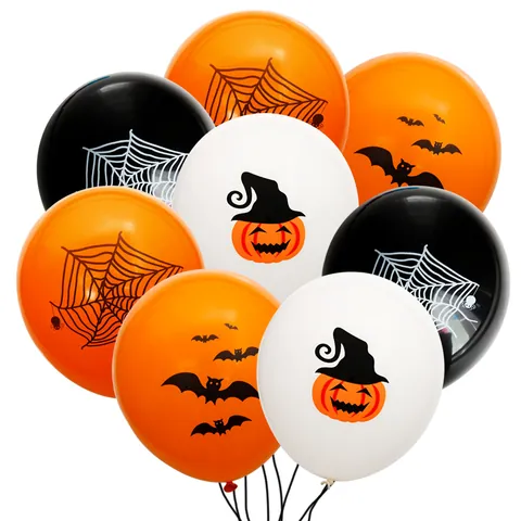 Halloween Latex Balloons Pumpkin Bat Spider Web Print Round Balloons For Party Decorations Orange Black White Festive Accessory