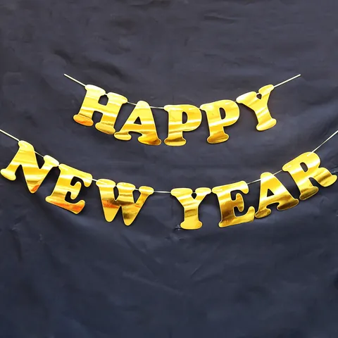 2026 Gold Mirror Paper Happy New Year Banner Garland Metallic Hanging Letter Sign For New Year Eve Party Decorations