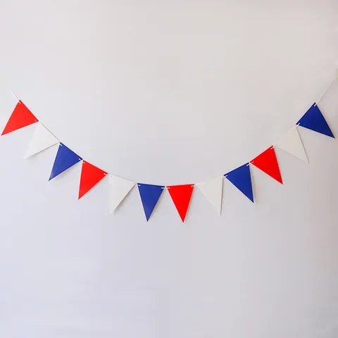 US Independence Day Decoration Bunting Banner Red White Blue Triangle Flag Patriotic Stars Stripes Hanging Garland Party Home Decor