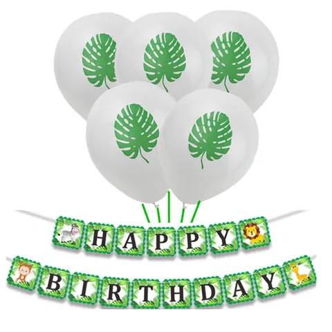 Jungle Animal Tropical Leaf Birthday Party Decoration Monstera Coconut Tree Banner Cartoon Animals Latex Balloons
