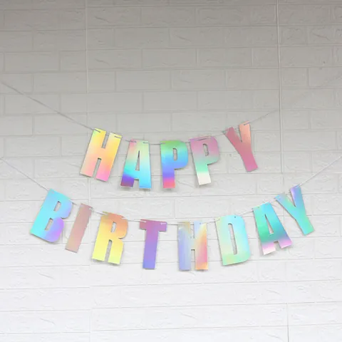 Iridescent Holographic Happy Birthday Banner Laser Paper Alphabet Hanging Garland For Birthday Party Decoration Supplies