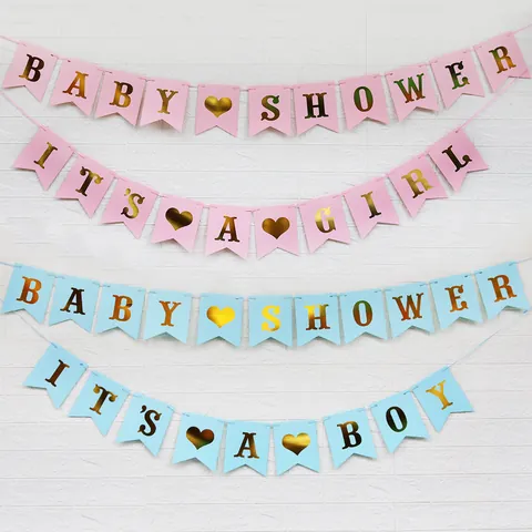 Baby Shower Swallowtail Paper Bunting Banner For Boy Girl Gender Reveal Birthday Party Decoration Festive Wall Hanging