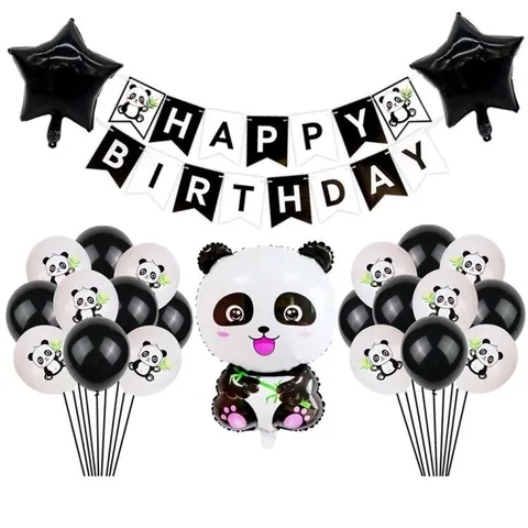 Panda Theme Birthday Party Decoration Set Black White Latex Aluminum Foil Balloons Happy Birthday Banner For Kids Party