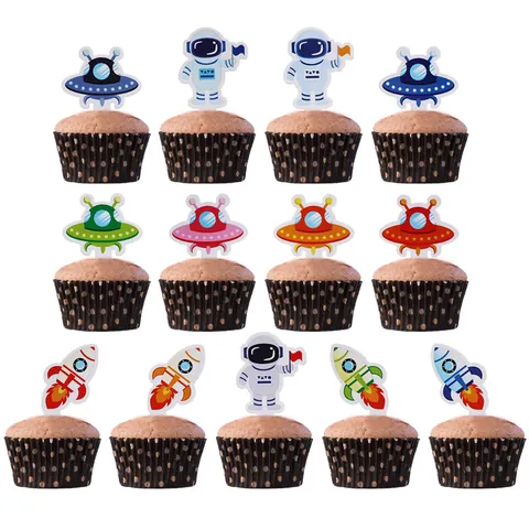 Astronaut Kuchenstecker Glitzer Weltraum Thema UFO Rakete Cupcake Picks Für Kinder Geburtstag Party Kuchendekorationen