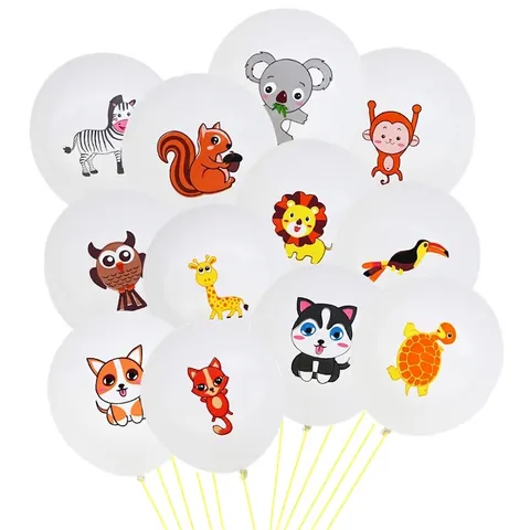 Forest Animal Theme White Latex Balloons Cartoon Lion Giraffe Monkey Print Party Decorations For Kids Birthday Celebration