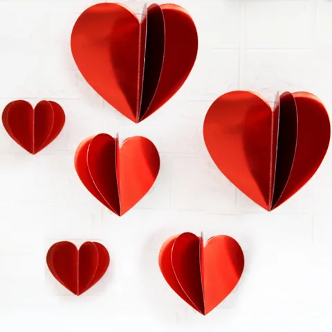 3D Mirror Paper Heart Hanging Decorations Multi Layered Metallic Gold Red Heart Garlands For Valentine's Day Wedding Party