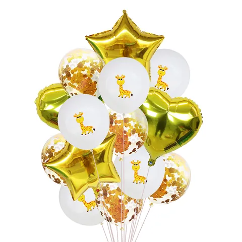 Décoration de Ballon de Fête à Thème Animal en Feuille d'Aluminium Étoile Cœur et Ballons en Latex Imprimés de Dessins Animés pour Anniversaire