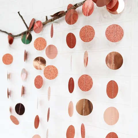 Mirror Glitter Circle Paper Garland Party Birthday Wedding Decoration Sewn Metallic Cardstock Hanging Bunting Backdrop Banner Party Supplies