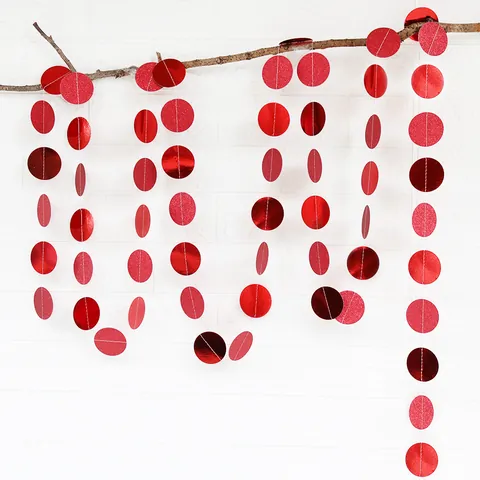 Mirror Glitter Circle Paper Garland Party Birthday Wedding Decoration Sewn Metallic Cardstock Hanging Bunting Backdrop Banner Party Supplies