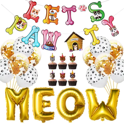 Décoration de Fête d'Anniversaire pour Animaux Ballons en Aluminium Lettre Latex Empreintes de Pattes Topper Cupcake Bannière