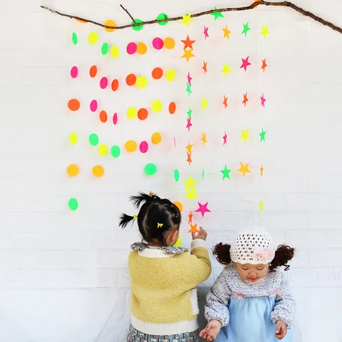 Neon Fluorescent Paper Garland Star Circle Hanging Bunting For Birthday Glow Party Decorations Banner Backdrop Ornaments