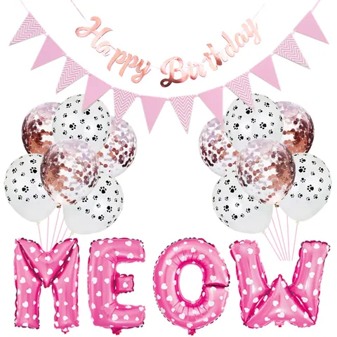 Décoration de Fête d'Anniversaire pour Animaux Ballons en Aluminium Lettre Latex Empreintes de Pattes Topper Cupcake Bannière